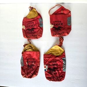 4 Antique Union World Plug Cut Tobacco Pouch Globe Tobacco Co. Detroit Michigan